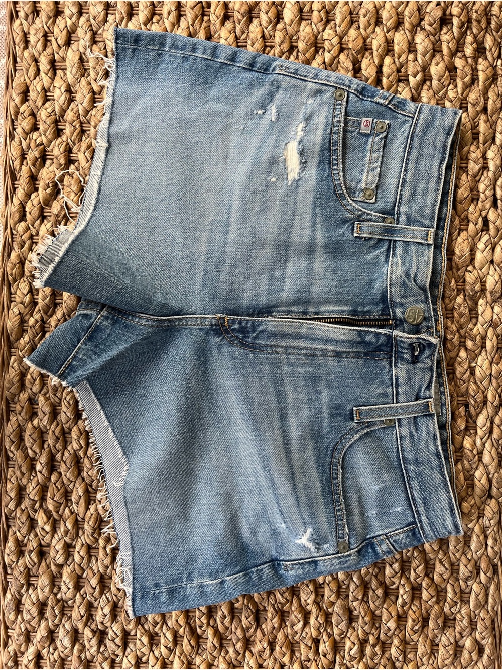 AG Adriano Goldschmied Light Blue Distressed Denim Shorts